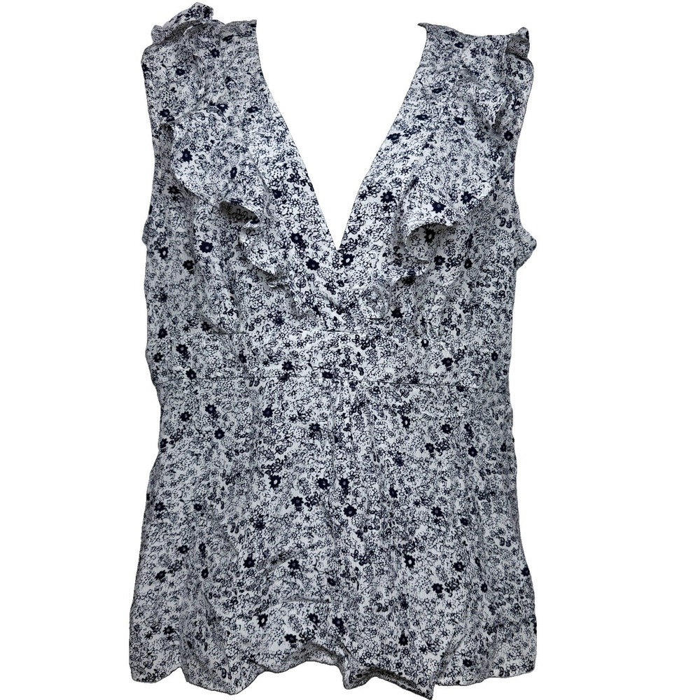Garnet Hill 100% Silk Ruffle Floral Sleeveless Blouse 12P Sleeveless Cottagecore